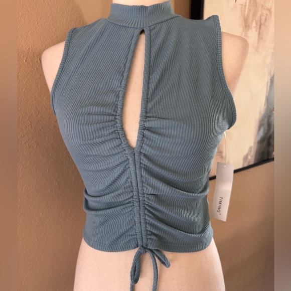 Timing Blue Keyhole Ruched Crop Top - Picture 3 of 10
